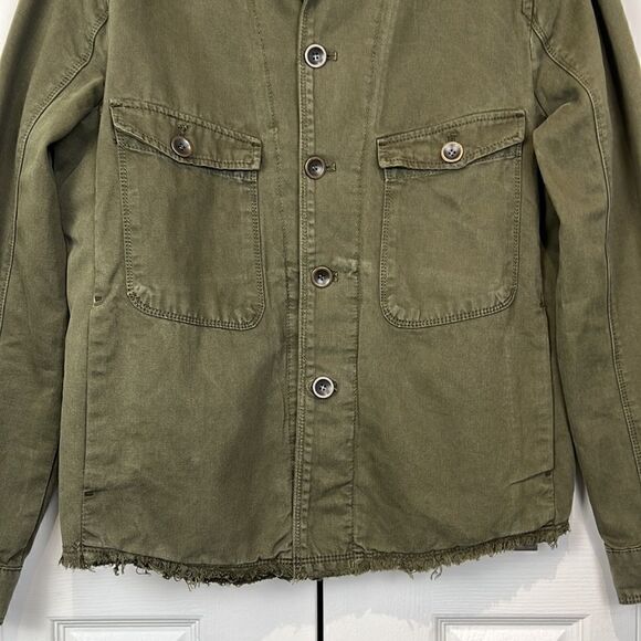 Zara Unisex Relaxed Fit Olive Green Frayed Hem‎ 100% Cottage Jacket Size M - Picture 3 of 13